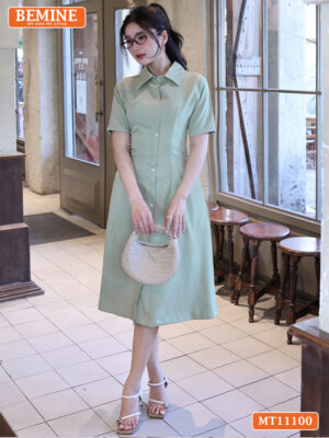 Đầm thiết kế BEMINE cổ sơ mi có cúc MT11100