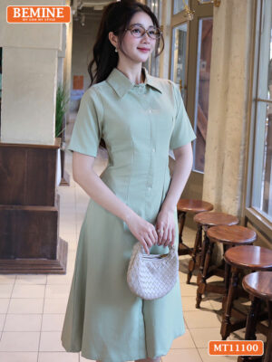 Đầm thiết kế BEMINE cổ sơ mi có cúc MT11100