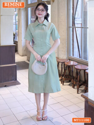 Đầm thiết kế BEMINE cổ sơ mi có cúc MT11100