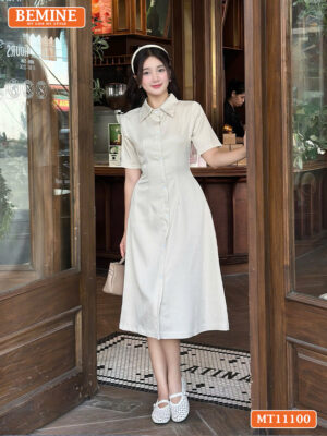 Đầm thiết kế BEMINE cổ sơ mi có cúc MT11100
