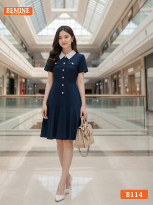 Đầm thiết kế BEMINE cổ sơ mi dáng đuôi cá B114