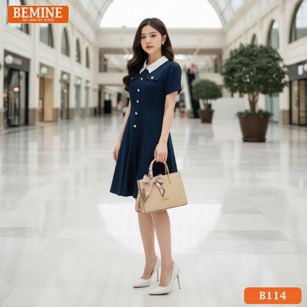 Đầm thiết kế BEMINE cổ sơ mi dáng đuôi cá B114