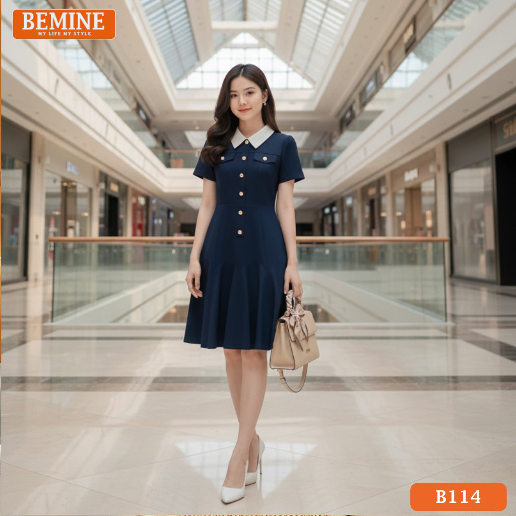 Đầm thiết kế BEMINE cổ sơ mi dáng đuôi cá B114