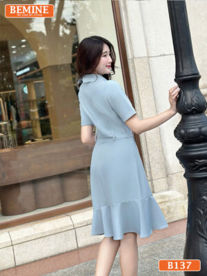 Đầm thiết kế BEMINE cổ sơ mi đính cúc B137