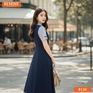 Đầm thiết kế BEMINE cổ sơ mi giả yếm phối B138