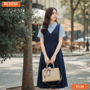 Đầm thiết kế BEMINE cổ sơ mi giả yếm phối B138