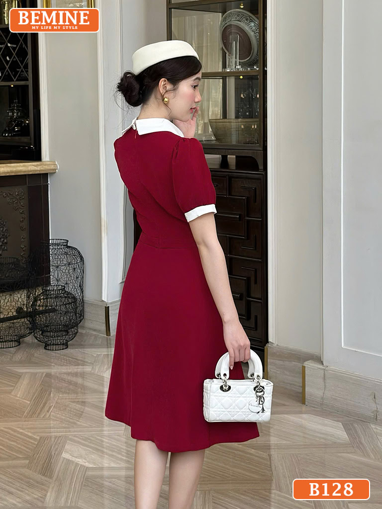 Đầm thiết kế BEMINE cổ sơ mi phối đính cúc B128