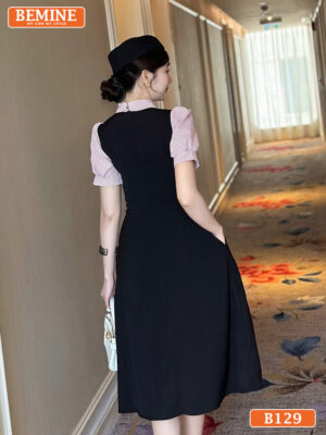 Đầm thiết kế BEMINE cổ sơ mi phối giả khoác B129