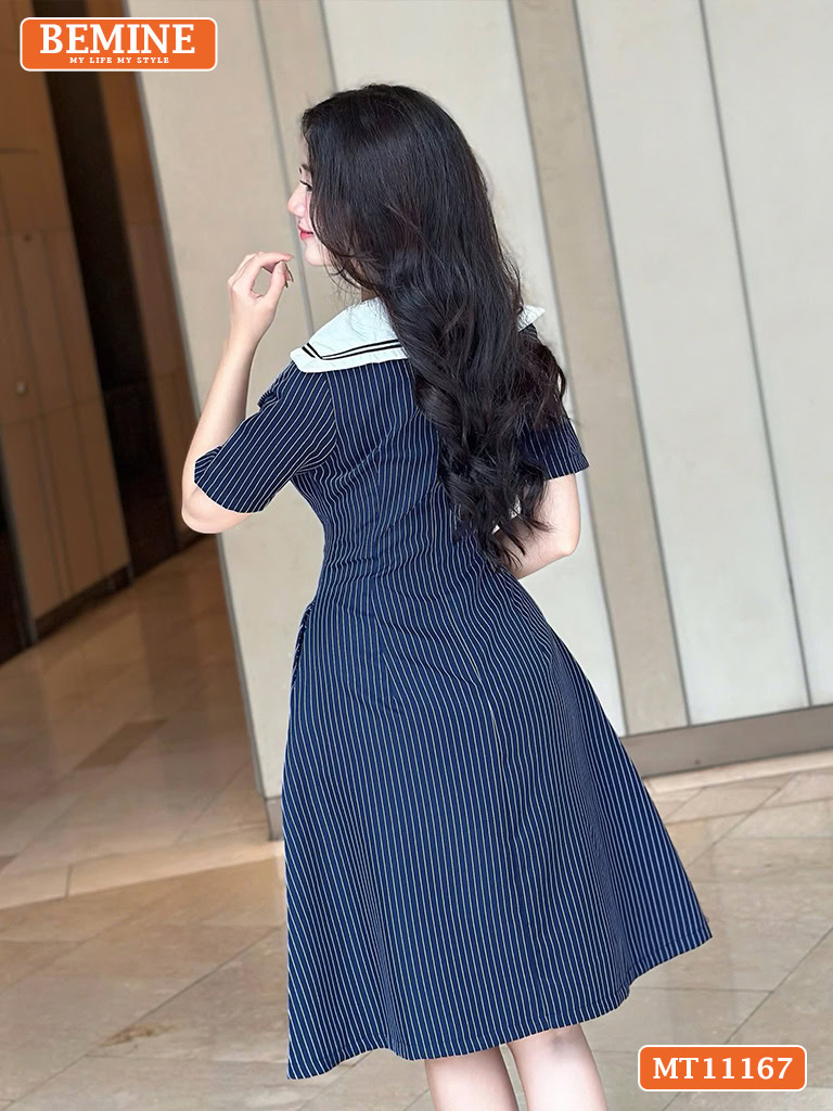 Đầm thiết kế BEMINE cổ thủy thủ sọc in MT11167