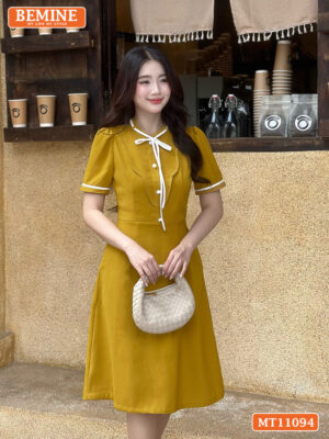 Đầm thiết kế BEMINE cổ tròn có dây nơ phối MT11094