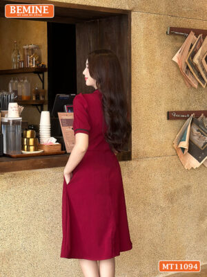 Đầm thiết kế BEMINE cổ tròn có dây nơ phối MT11094