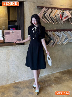 Đầm thiết kế BEMINE cổ tròn có dây nơ phối MT11094