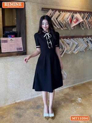Đầm thiết kế BEMINE cổ tròn có dây nơ phối MT11094
