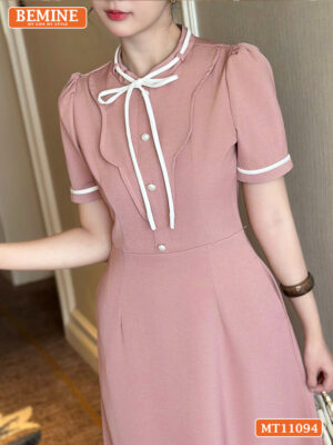 Đầm thiết kế BEMINE cổ tròn có dây nơ phối MT11094