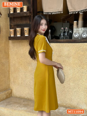 Đầm thiết kế BEMINE cổ tròn có dây nơ phối MT11094