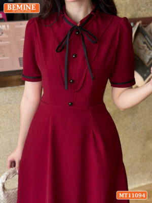 Đầm thiết kế BEMINE cổ tròn có dây nơ phối MT11094