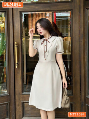 Đầm thiết kế BEMINE cổ tròn có dây nơ phối MT11094