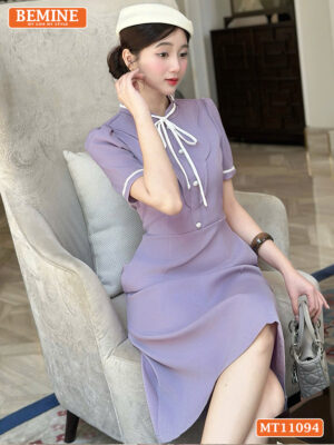 Đầm thiết kế BEMINE cổ tròn có dây nơ phối MT11094