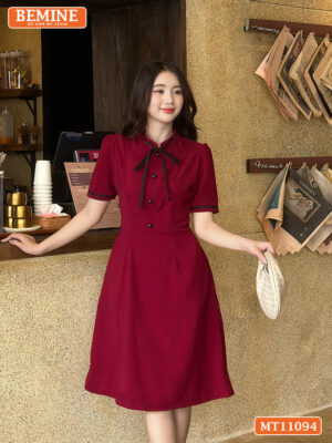 Đầm thiết kế BEMINE cổ tròn có dây nơ phối MT11094