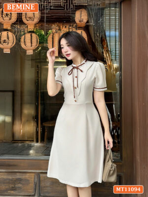 Đầm thiết kế BEMINE cổ tròn có dây nơ phối MT11094
