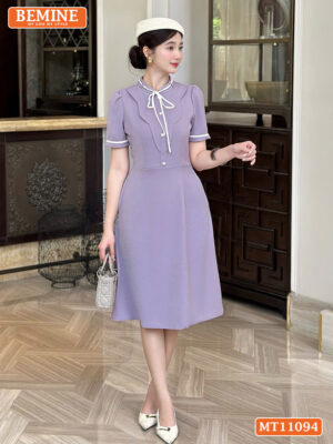 Đầm thiết kế BEMINE cổ tròn có dây nơ phối MT11094