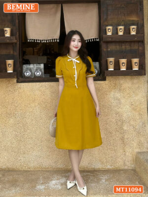 Đầm thiết kế BEMINE cổ tròn có dây nơ phối MT11094