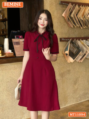 Đầm thiết kế BEMINE cổ tròn có dây nơ phối MT11094