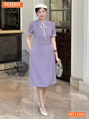 Đầm thiết kế BEMINE cổ tròn có dây nơ phối MT11094