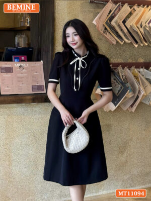 Đầm thiết kế BEMINE cổ tròn có dây nơ phối MT11094