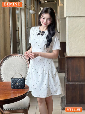 Đầm thiết kế BEMINE cổ tròn nơ dáng chữ A MT11168