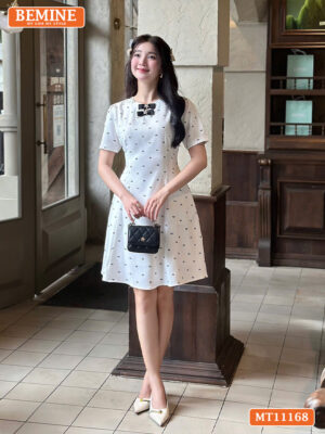 Đầm thiết kế BEMINE cổ tròn nơ dáng chữ A MT11168