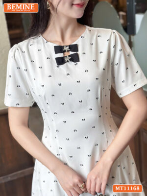 Đầm thiết kế BEMINE cổ tròn nơ dáng chữ A MT11168