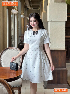 Đầm thiết kế BEMINE cổ tròn nơ dáng chữ A MT11168
