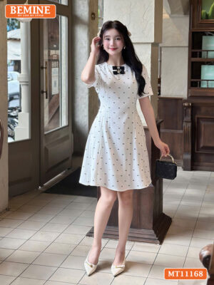 Đầm thiết kế BEMINE cổ tròn nơ dáng chữ A MT11168