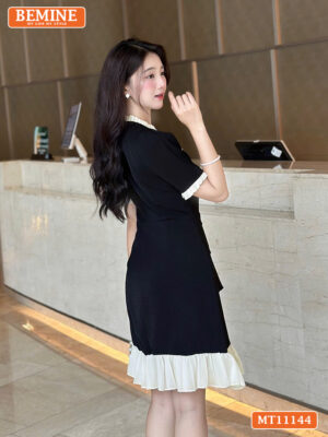 Đầm thiết kế BEMINE cổ trụ xếp ly dáng chữ A MT11144