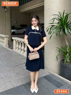 Set BEMINE Áo Cổ Đức Chân Váy Chữ A ST444