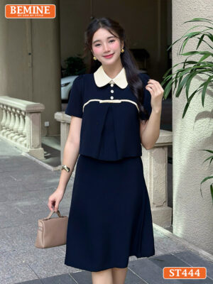 Set BEMINE Áo Cổ Đức Chân Váy Chữ A ST444