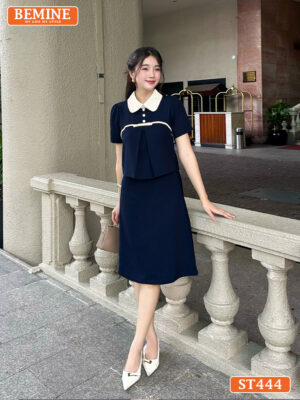 Set BEMINE Áo Cổ Đức Chân Váy Chữ A ST444