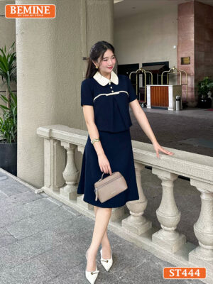 Set BEMINE Áo Cổ Đức Chân Váy Chữ A ST444