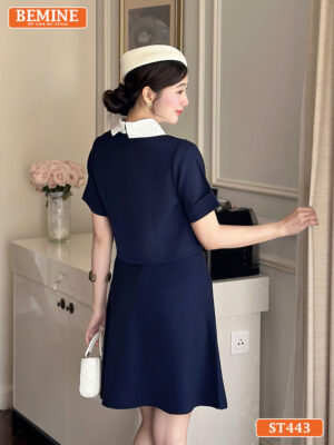 Set thiết kế BEMINE áo cổ sen chân váy chữ A ST443