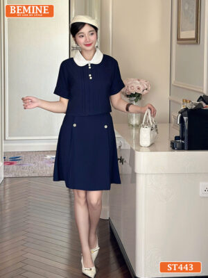 Set thiết kế BEMINE áo cổ sen chân váy chữ A ST443