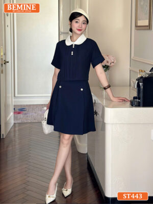Set thiết kế BEMINE áo cổ sen chân váy chữ A ST443