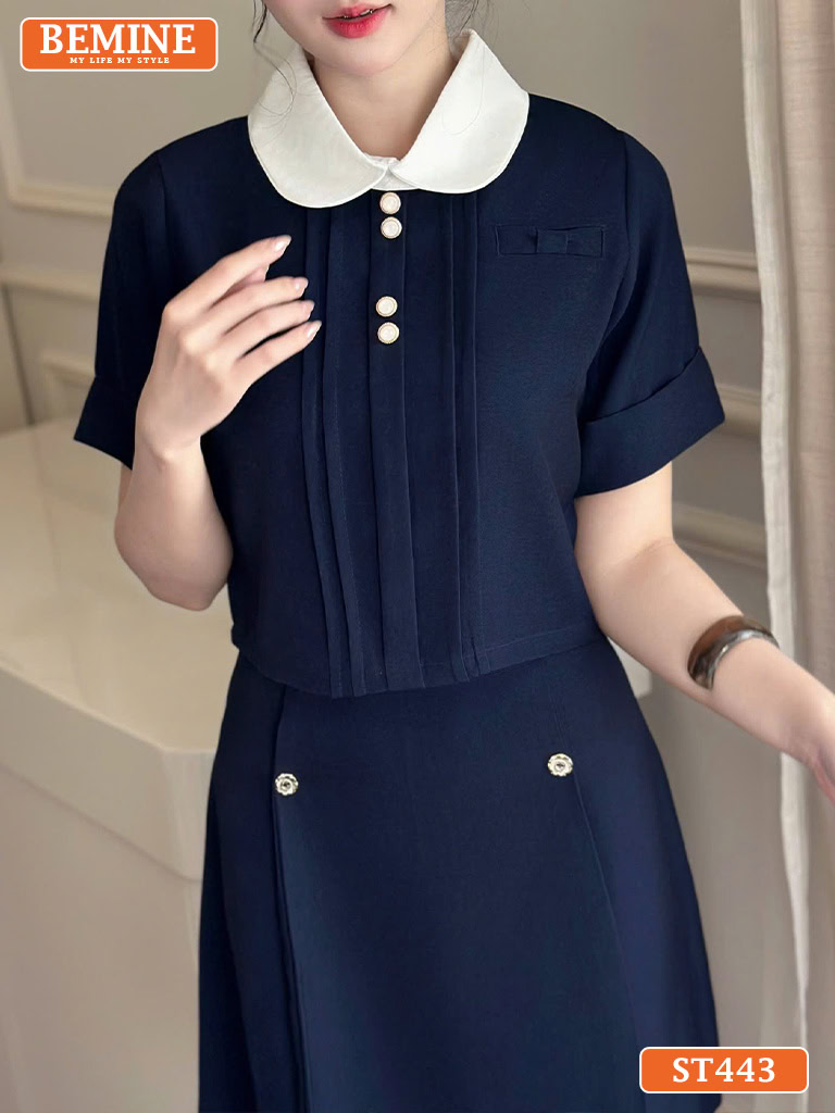 Set thiết kế BEMINE áo cổ sen chân váy chữ A ST443