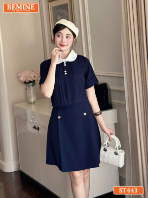 Set thiết kế BEMINE áo cổ sen chân váy chữ A ST443
