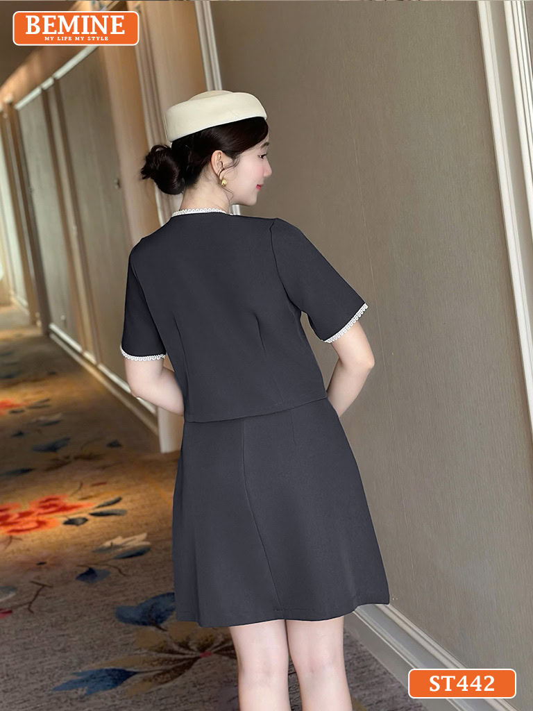 Set thiết kế BEMINE áo cổ tròn chân váy ST442