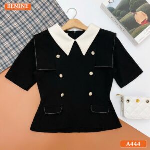 Áo kiểu BEMINE cổ V đính cúc dáng peplum A444