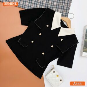 Áo kiểu BEMINE cổ V đính cúc dáng peplum A444