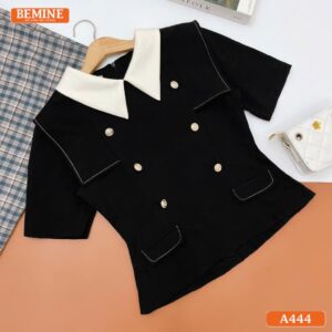 Áo kiểu BEMINE cổ V đính cúc dáng peplum A444