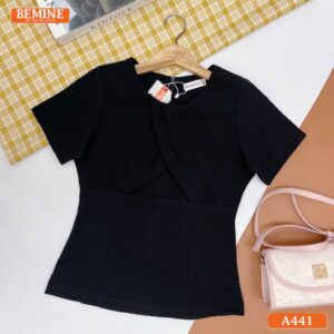 Áo thiết kế BEMINE cổ tròn xếp ly dáng peplum A441