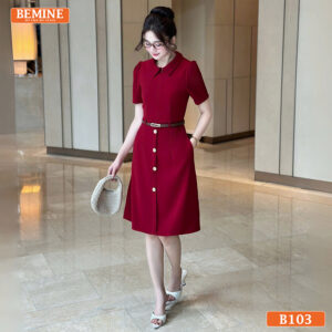 Ảnh chụp toàn thân đầm BEMINE B103, cổ đức, khóa kéo trước, thể hiện sự cá tính